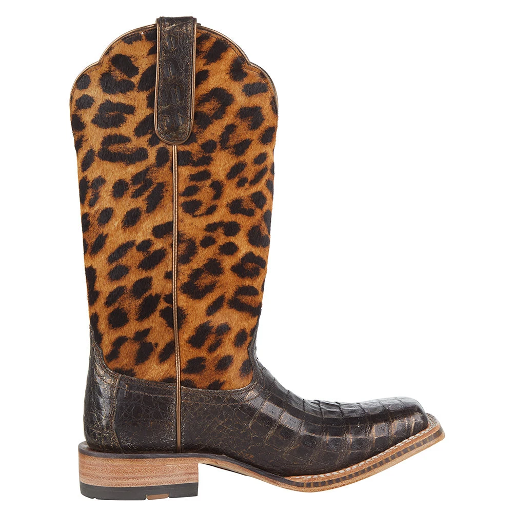 Ariat Women's Chocolate Caiman 12in. Leopard Top Cowgirl Boot - Image 5