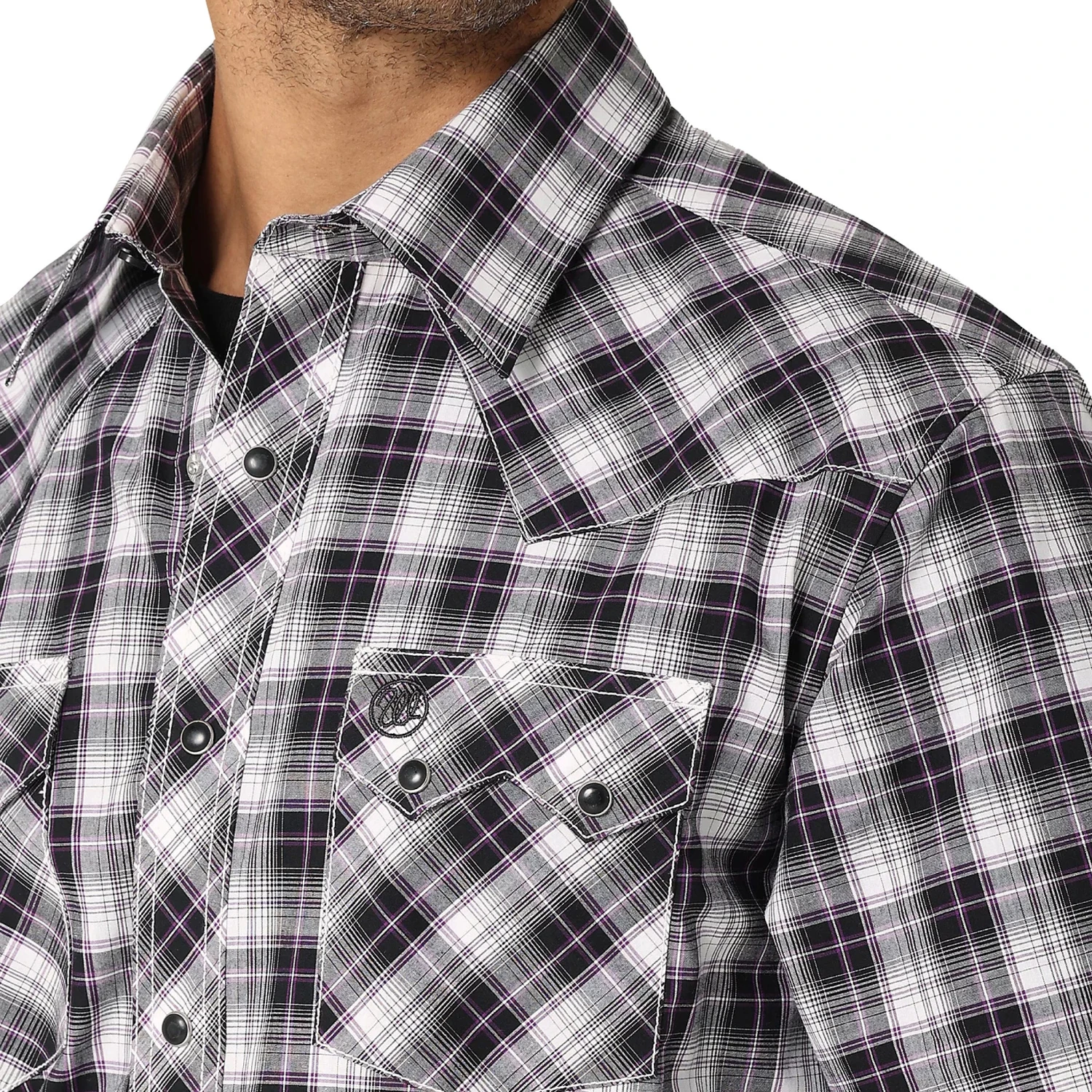 Wrangler Men's Retro Black Plaid Snap Short Sleeve Shirt - Image 2
