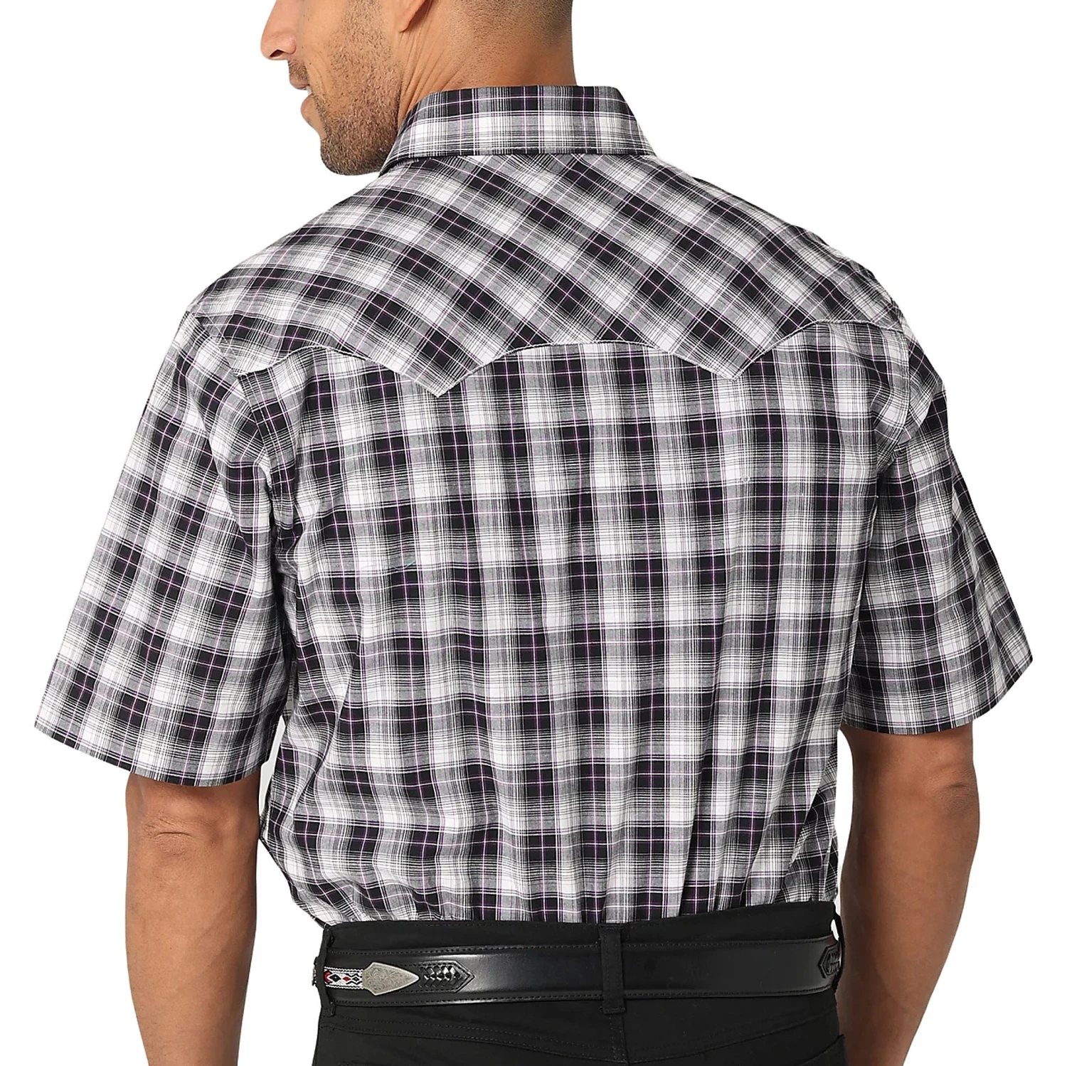 Wrangler Men's Retro Black Plaid Snap Short Sleeve Shirt - Image 4