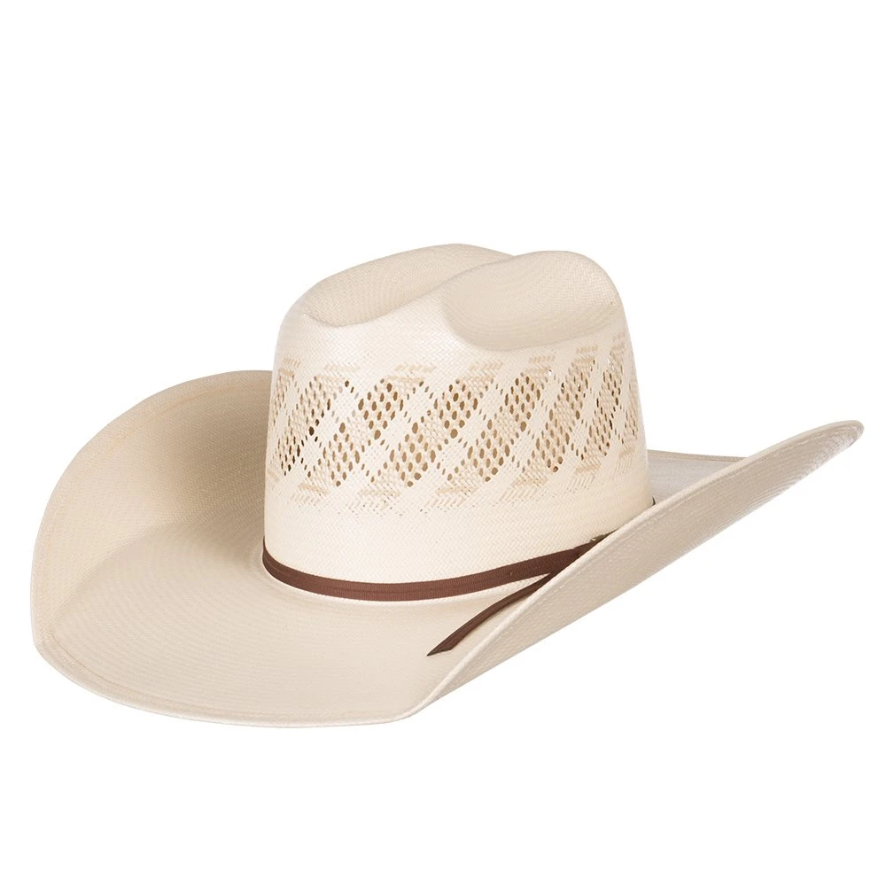 American Hats Ivory And Tan Wide Vent 4 1/4in. Brim Round Oval Straw Cowboy Hat