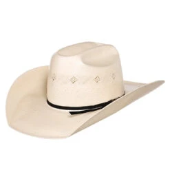 American Hats Fancy Vent Ivory Black 4-1/4in. Brim Round Oval Straw Cowboy Hat