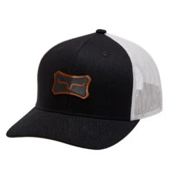 Kimes Ranch Black Leather Bone Cap