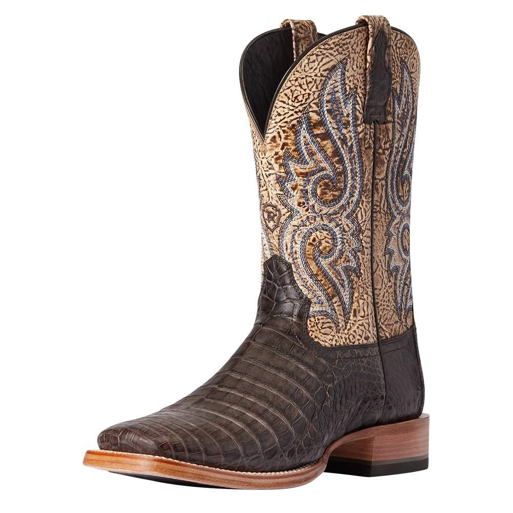 Ariat Men's Relentless Chocolate Caiman Belly 11in. Lion Tan Top Boot