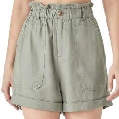 Risen Jeans Women's Sage Paper Bag Elastic Waistband Linen Shorts