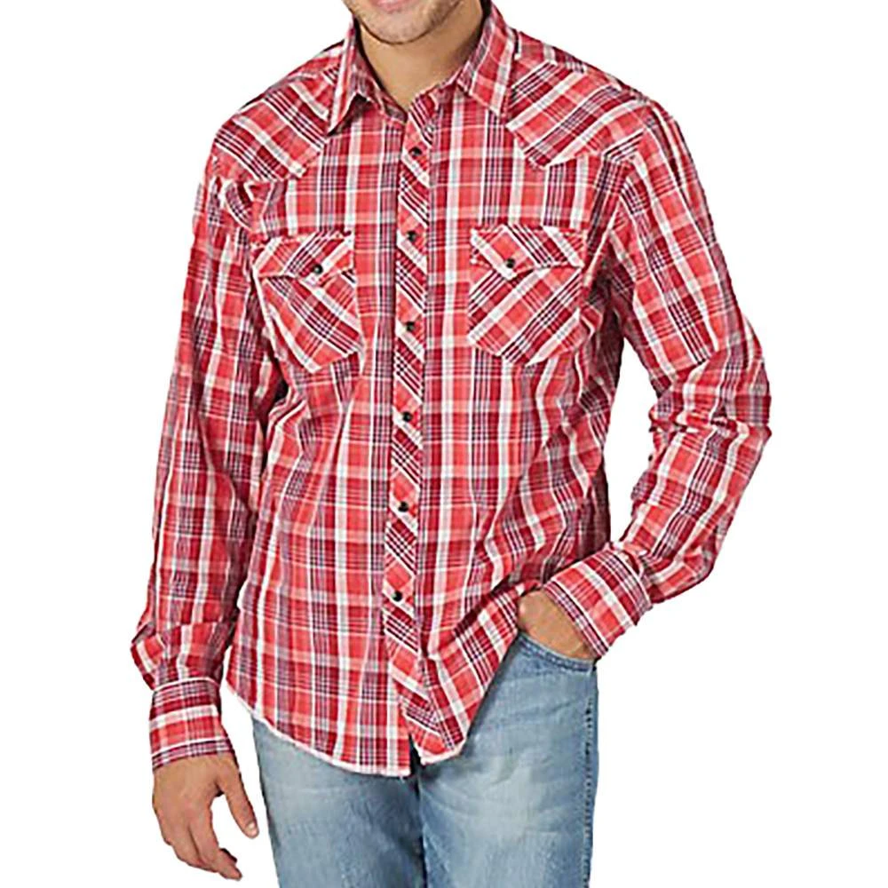 Wrangler Men's Long Sleeve Red Plaid Snap Shirt