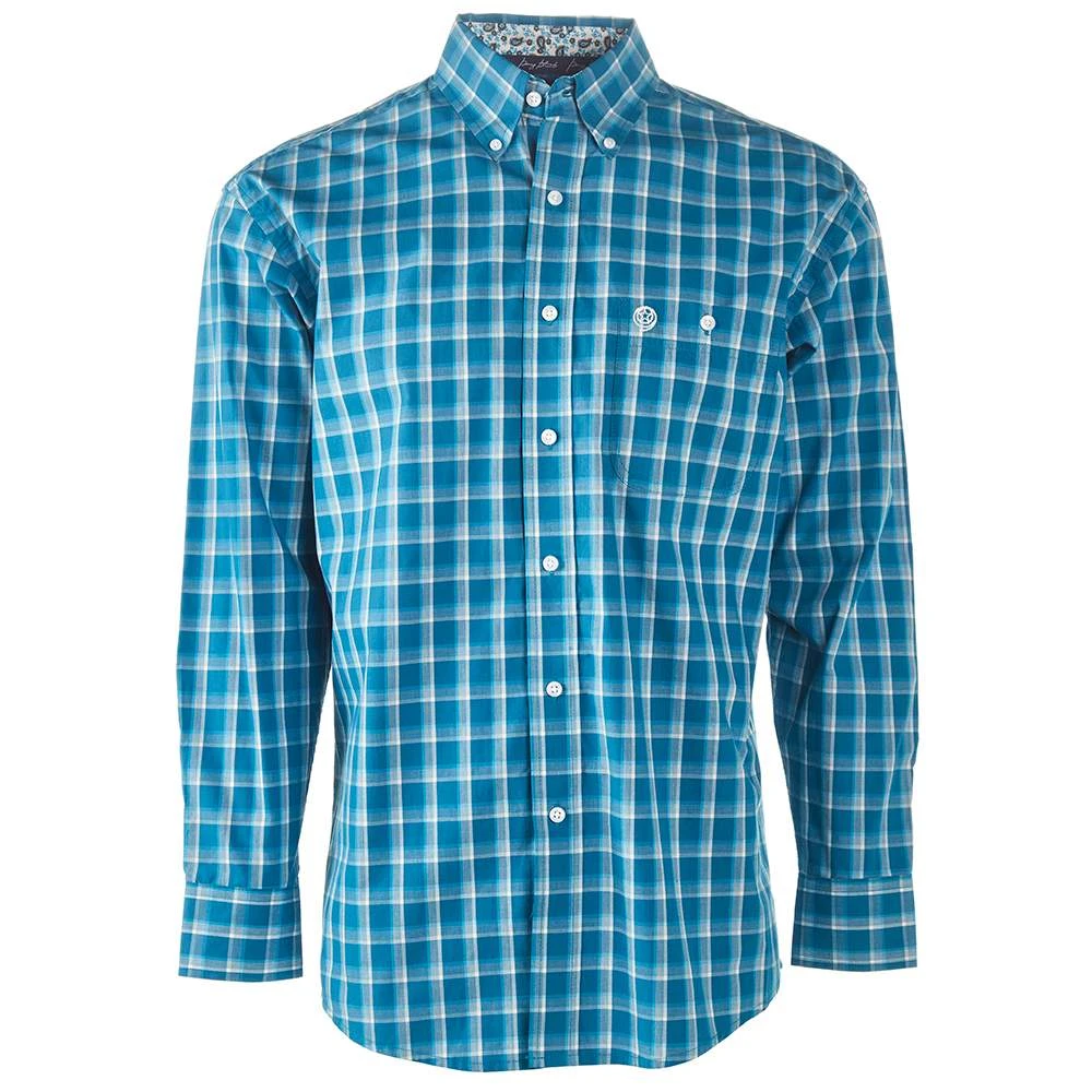 Wrangler Men's George Strait Blue Plaid Long Sleeve Shirt