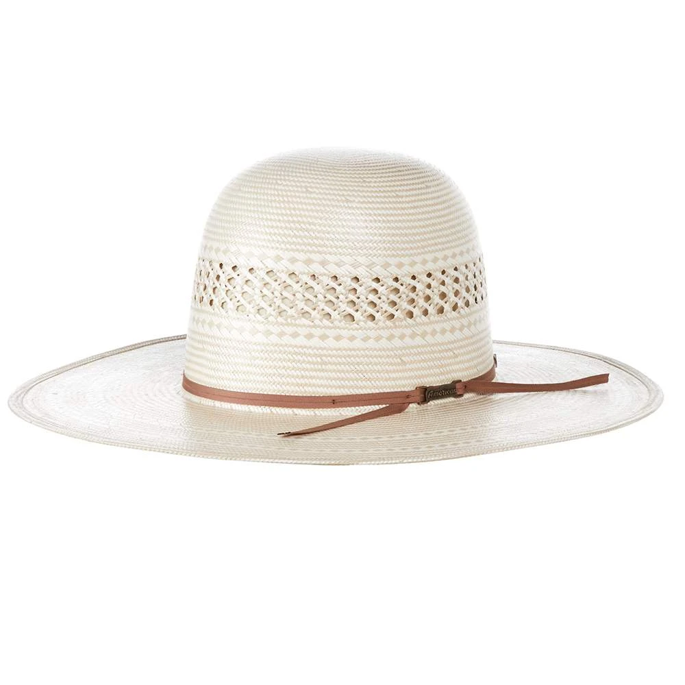 American Hats AHC 7700 Fancy Vent With Two Tone Ivory And Tan 4 1/4in. Brim Round Oval Open Crown Cowboy Hat