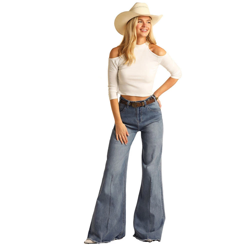 Rock & Roll Denim Women's High Rise Air Denim Palazzo Flare Jeans - Image 3