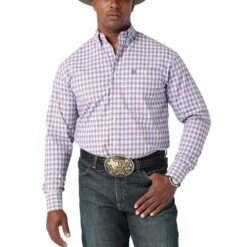 Wrangler Men's George Strait Collection Long Sleeve Shirt Purple Aqua