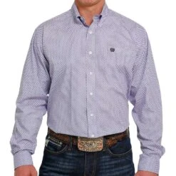 Cinch Men's Purple And Black Print Button-Down