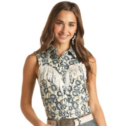 Rock & Roll Denim Retro Snap Shirt With Fringe