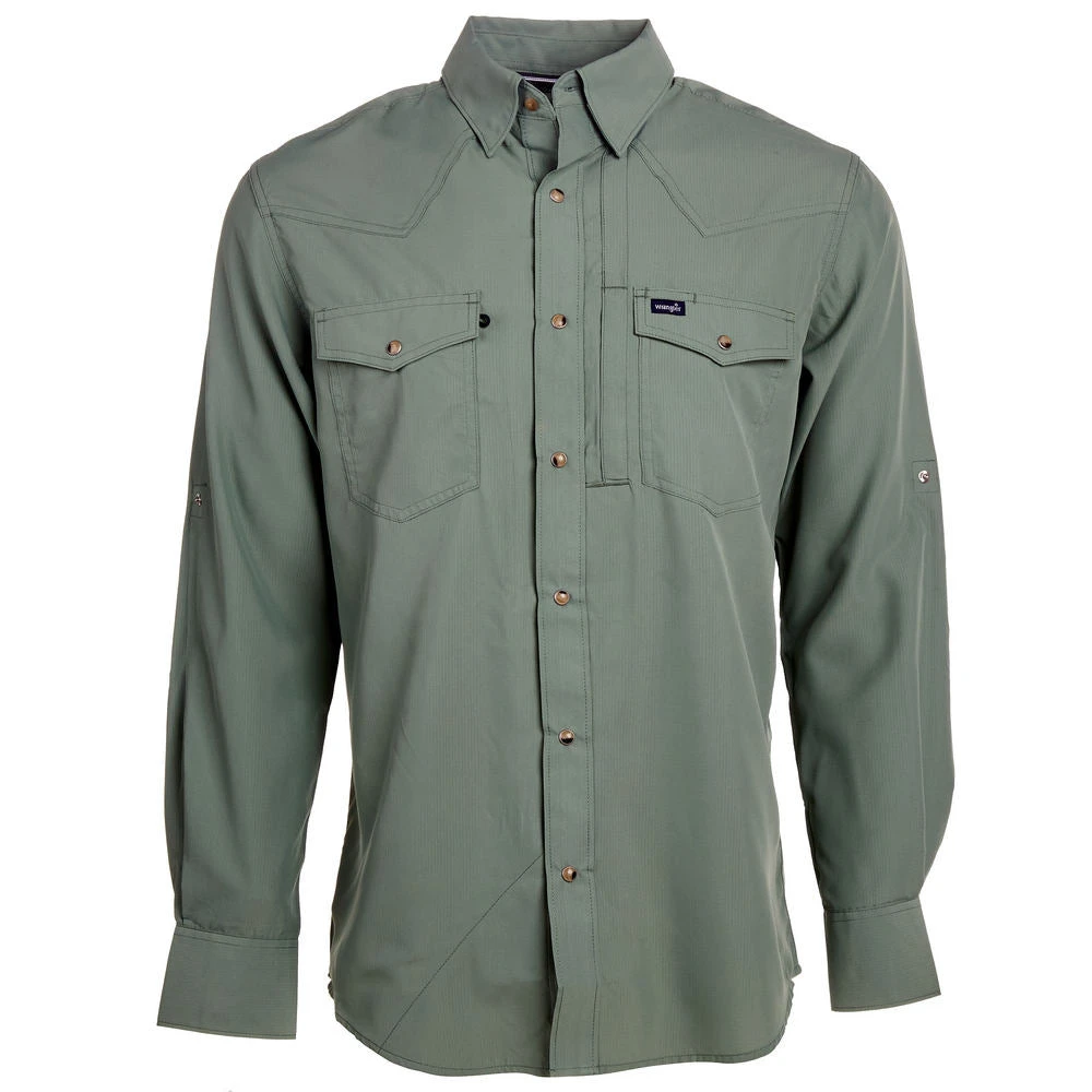 Wrangler Men's Hedge Green Performance Long Sleeve Snap Shirt