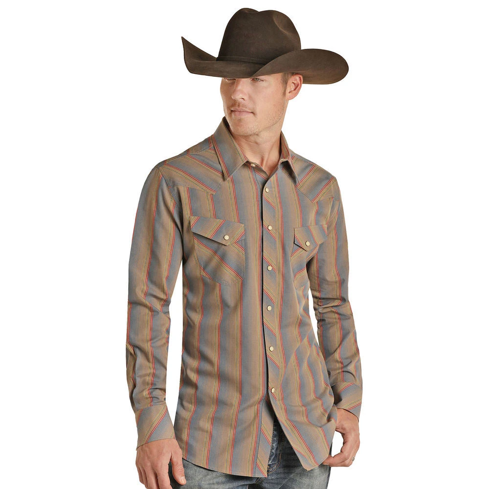 Rock N Roll Cowboy Serape Stripe Vintage Snap Shirt