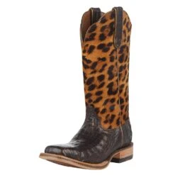 Ariat Women's Chocolate Caiman 12in. Leopard Top Cowgirl Boot