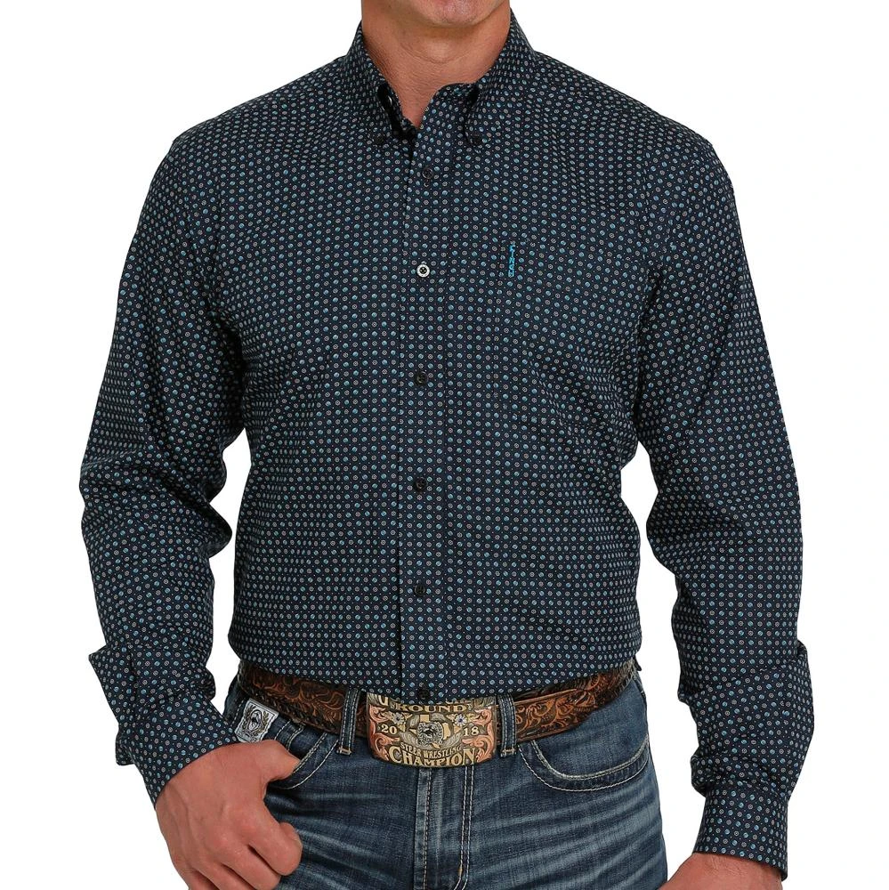 Cinch Men's Blue Print Button Down