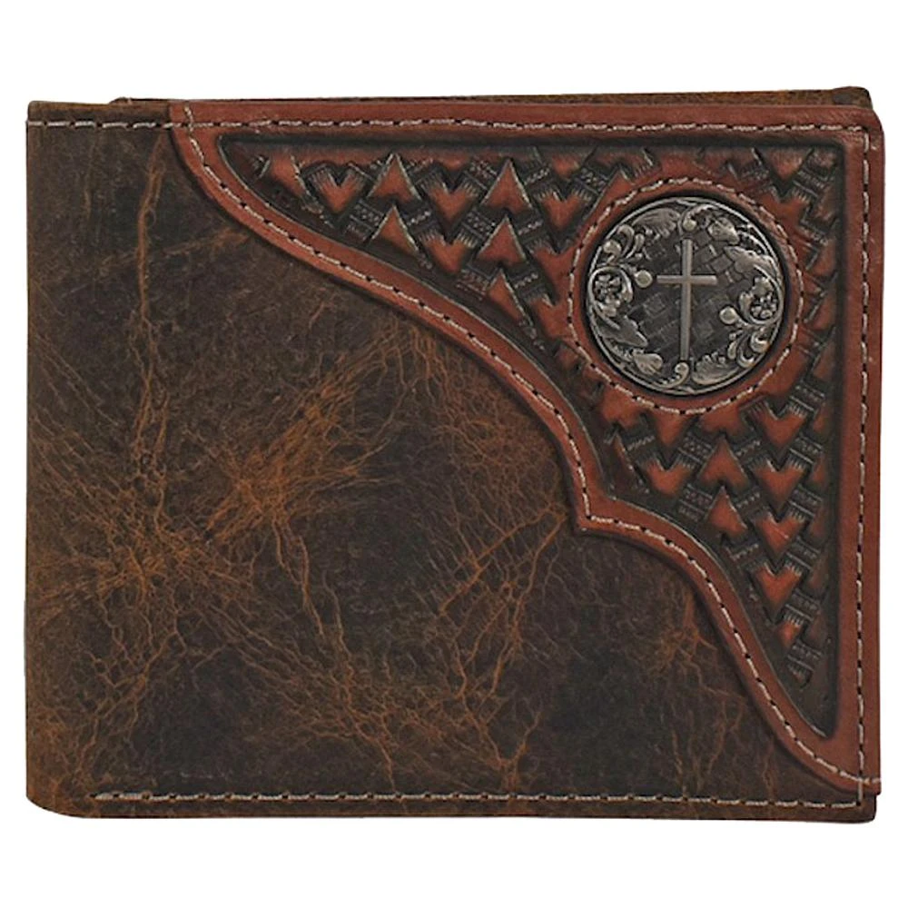 Mens Justin Bifold Wallet Tooled Yoke W/concho