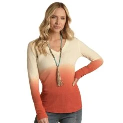 Panhandle Womens Burnt Orange Long Sleeve Dipdye Thermal