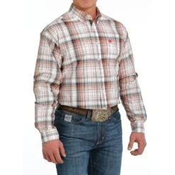 Cinch Mens Plaid Button Down Long Sleeve Shirt