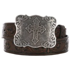 M&F Ladies Brown Embossed Cross Belt