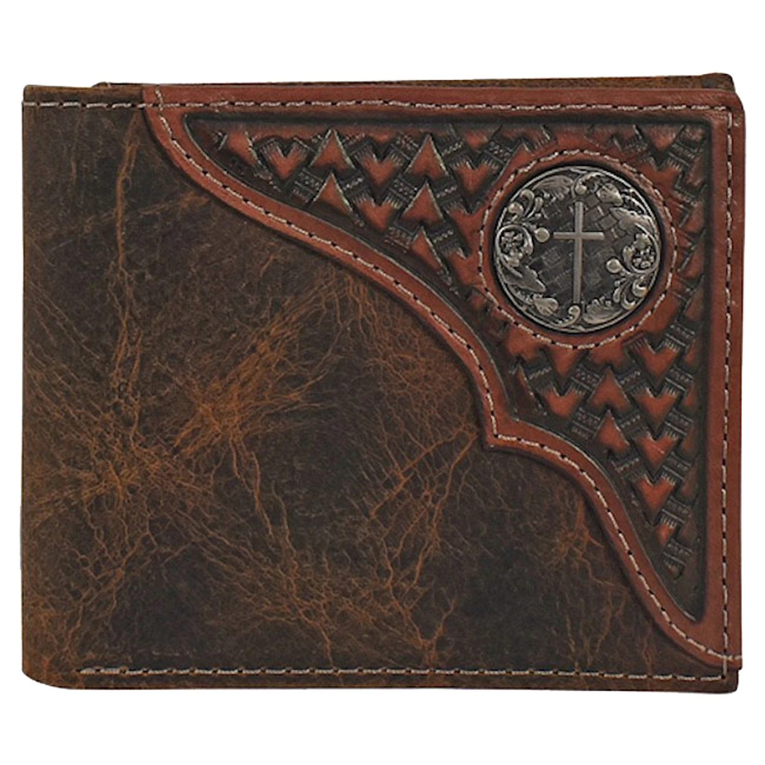 Mens Justin Bifold Wallet Tooled Yoke W/concho - Image 2