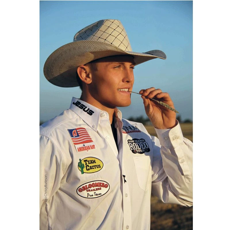 American Hats 5050 Sand Patchwork 4 1/4in Brim Open Crown Straw Cowboy Hat - Image 4