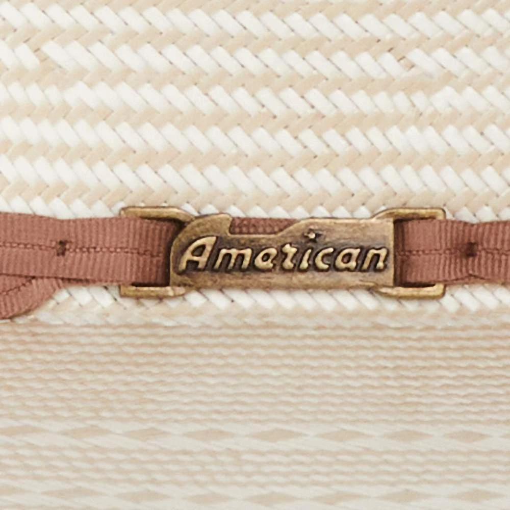 American Hats AHC 7700 Fancy Vent With Two Tone Ivory And Tan 4 1/4in. Brim Round Oval Open Crown Cowboy Hat - Image 2