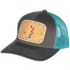 Mcintire Saddlery Women's Teal Cap W/Turquoise Lace Natural Patch