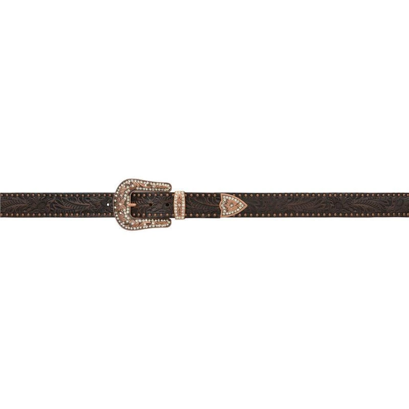 3-D Ladies 1 1/2in Brown Floral Belt With Bronze Studs - Image 4