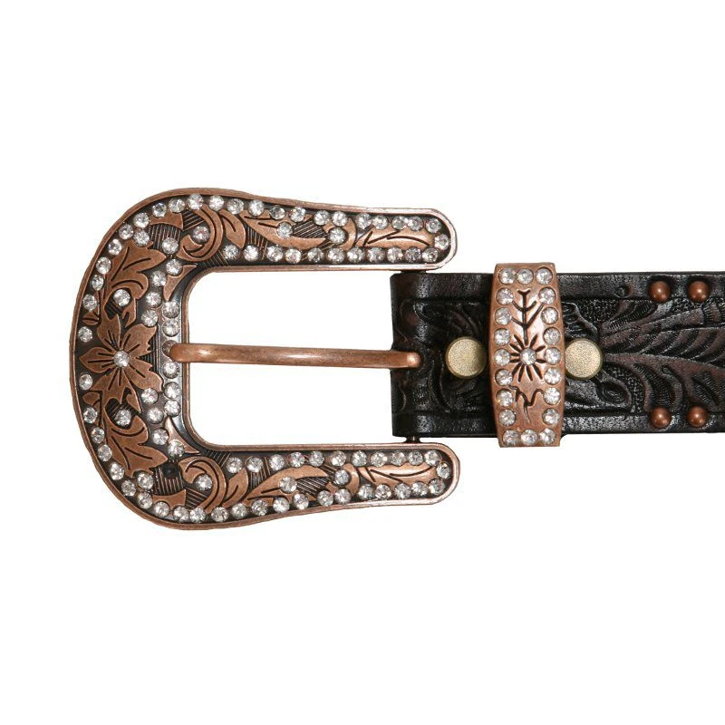 3-D Ladies 1 1/2in Brown Floral Belt With Bronze Studs - Image 5