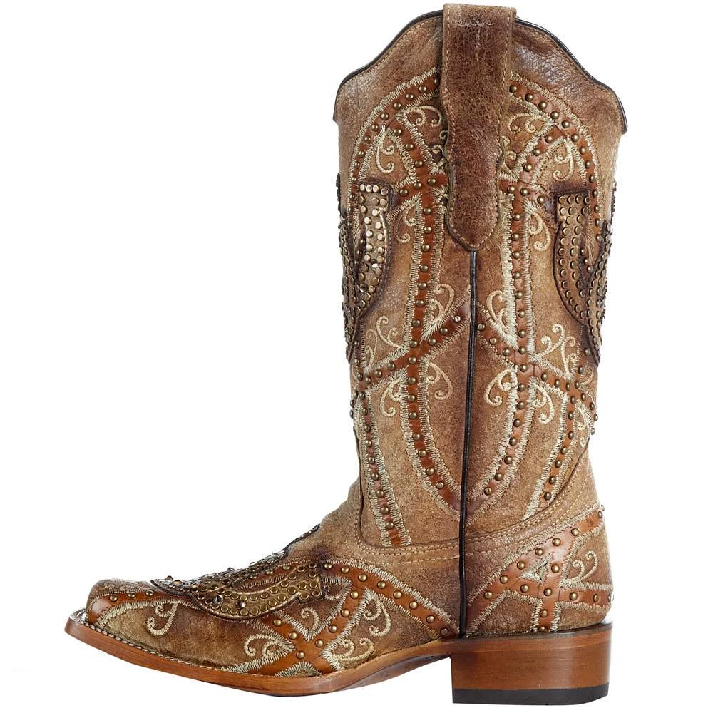 Nrs Footwear Womens Corral Brown Horse Shoe Overlay Boot - Image 3