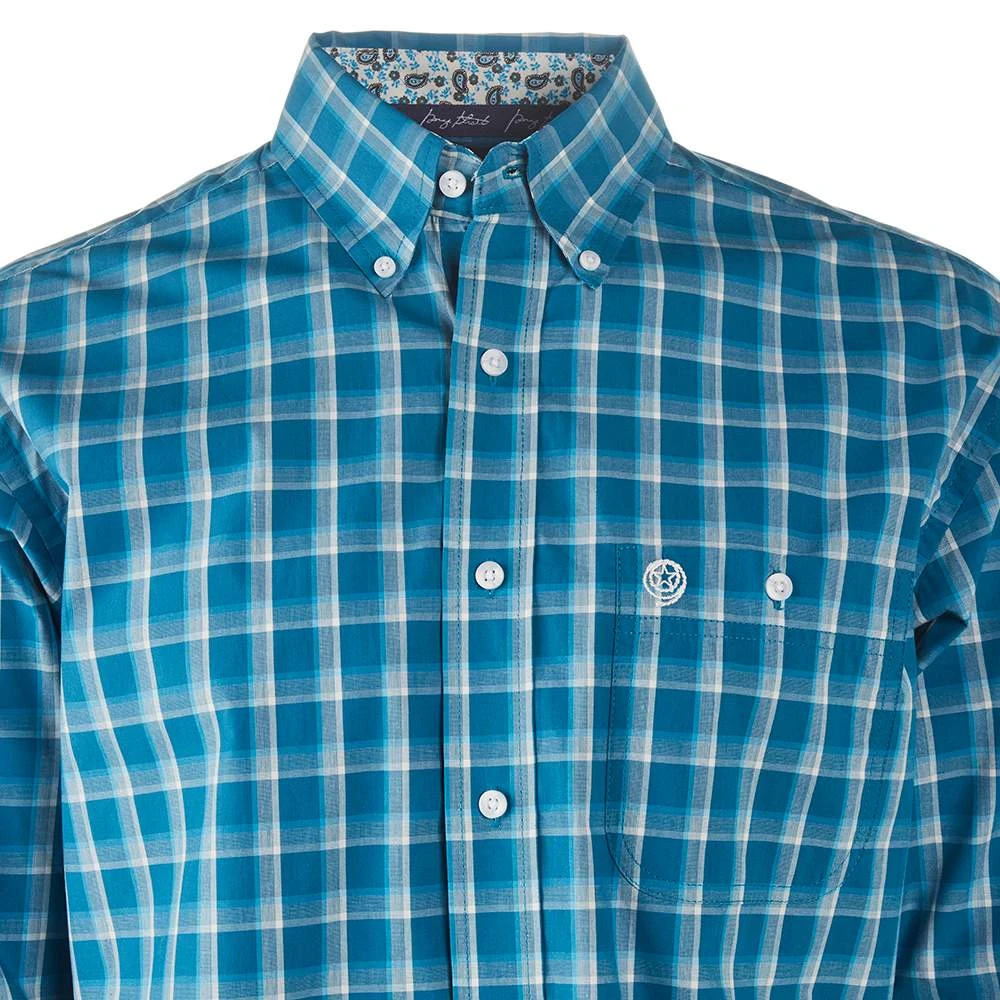 Wrangler Men's George Strait Blue Plaid Long Sleeve Shirt - Image 2