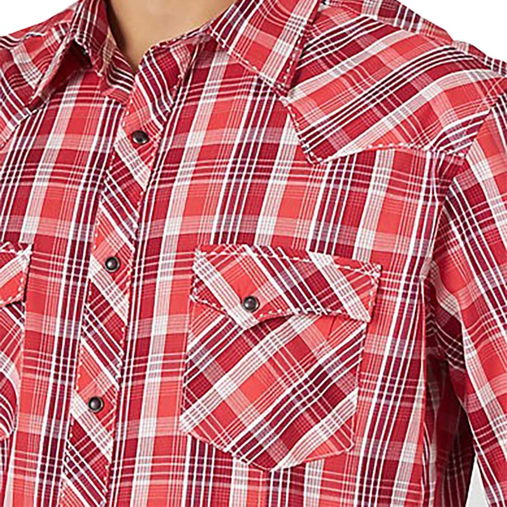 Wrangler Men's Long Sleeve Red Plaid Snap Shirt - Image 2