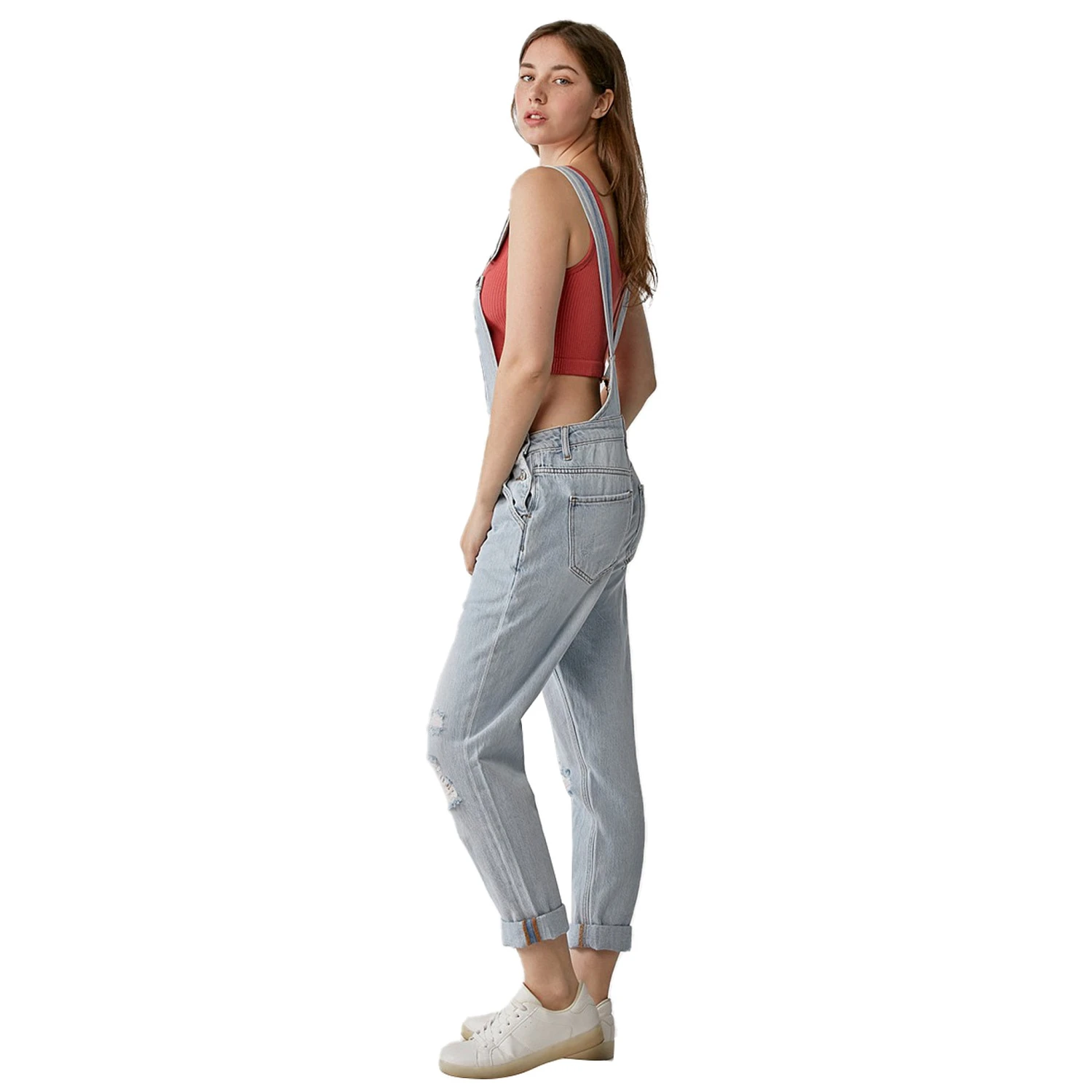Risen Jeans Women's Distressed Relaxed Fit Overalls - Image 2