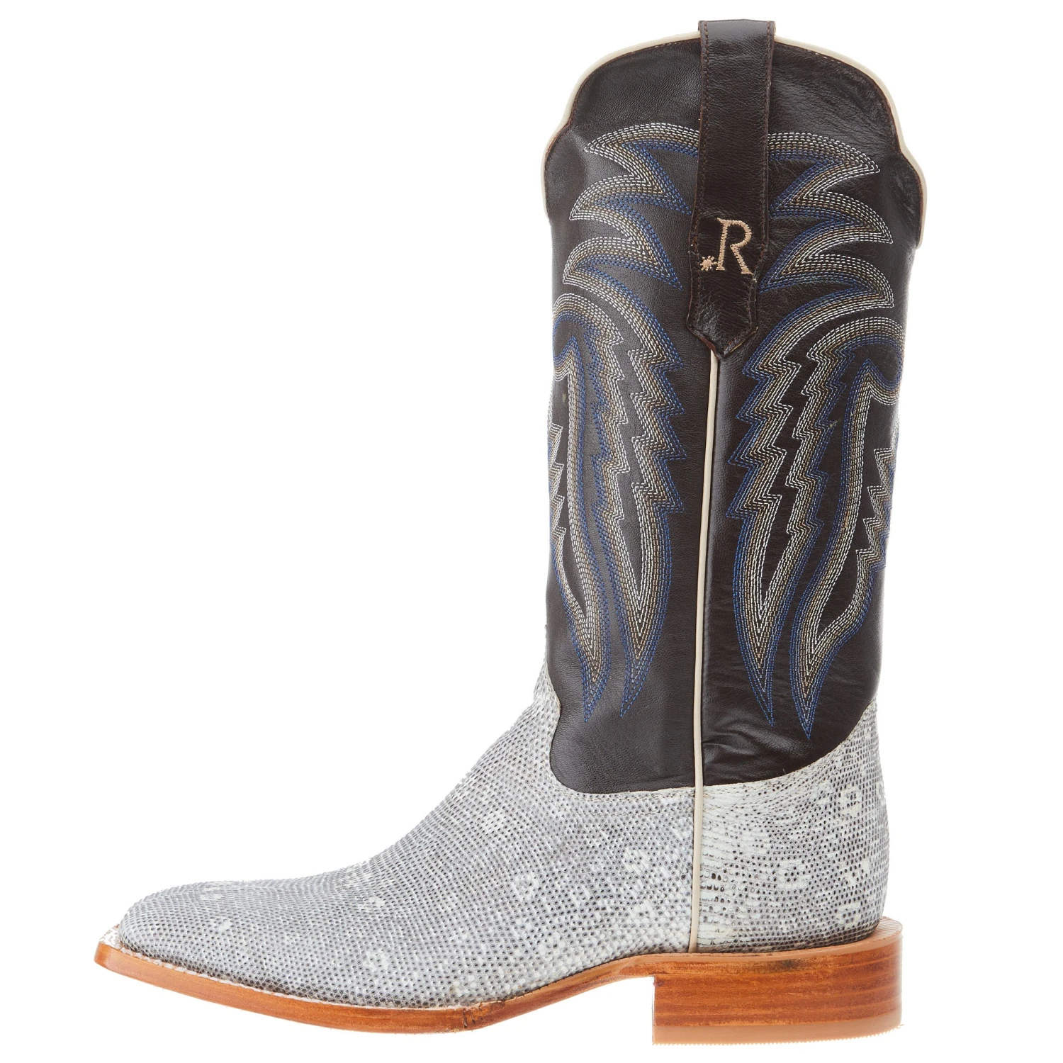 R Watson Boots Mens Natural Ring Tail Lizard 13in Chocolate Cowhide Boot - Image 3