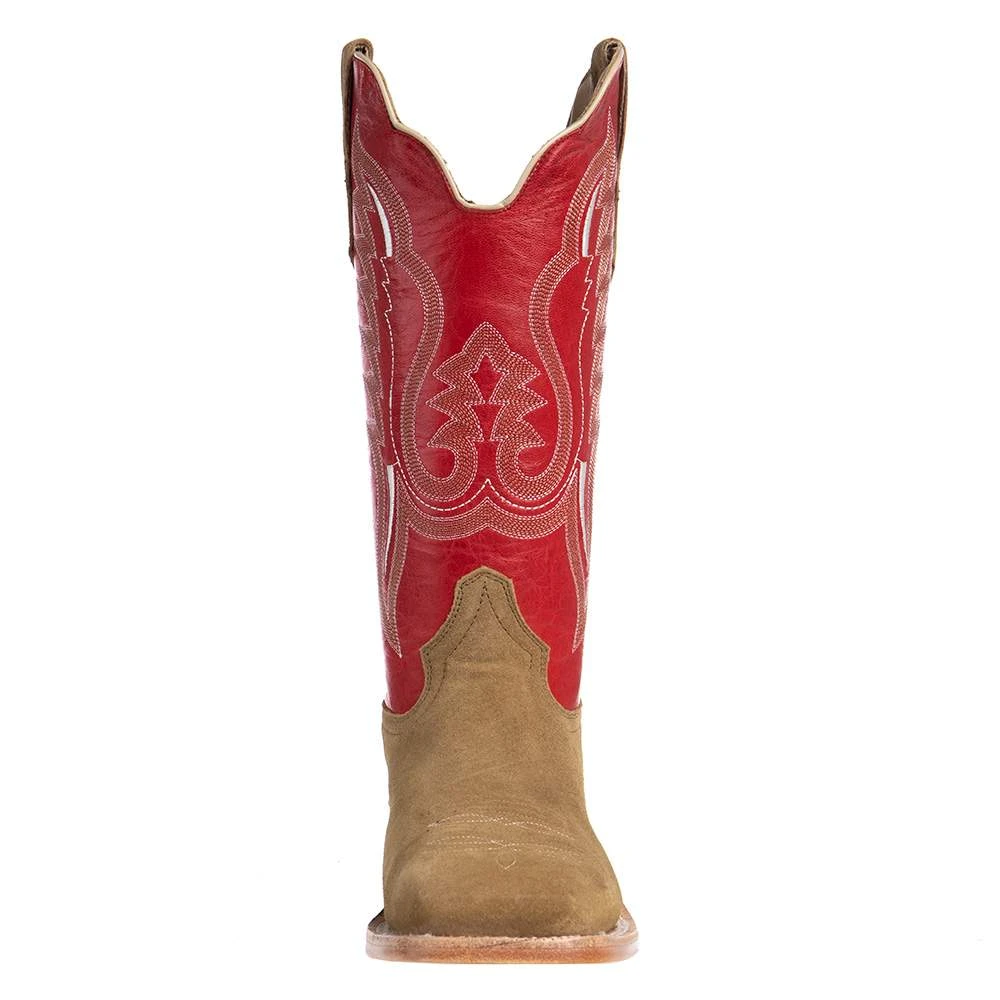 R Watson Boots Men's Sand Roughout 13in. Cherry Red Cowhide Top Square Toe Cowboy Boots - Image 2