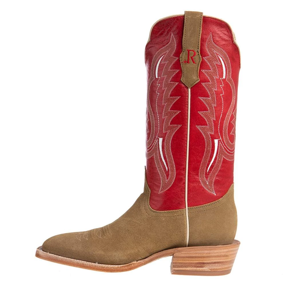 R Watson Boots Men's Sand Roughout 13in. Cherry Red Cowhide Top Square Toe Cowboy Boots - Image 3