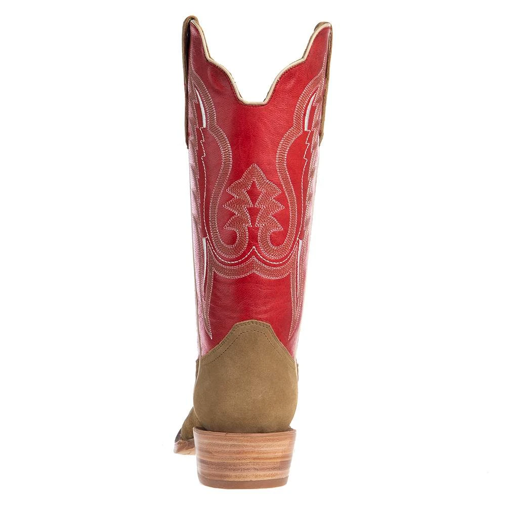 R Watson Boots Men's Sand Roughout 13in. Cherry Red Cowhide Top Square Toe Cowboy Boots - Image 4