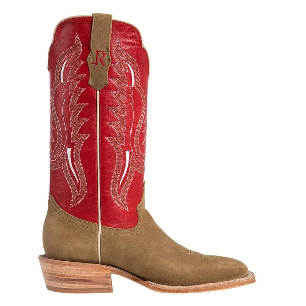 R Watson Boots Men's Sand Roughout 13in. Cherry Red Cowhide Top Square Toe Cowboy Boots - Image 5