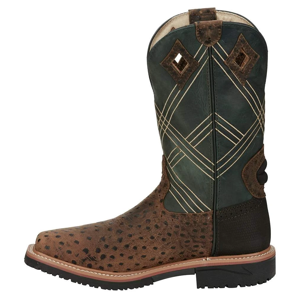 Justin Boots Men's Stampede Hybred Dalhart Brown Ostrich Print Nano Composite Waterproof Work Boot - Image 3